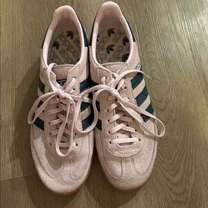 adidas Spezial Low-Top Pink Suede Sneakers with Navy Stripes and Orange Gum Sole